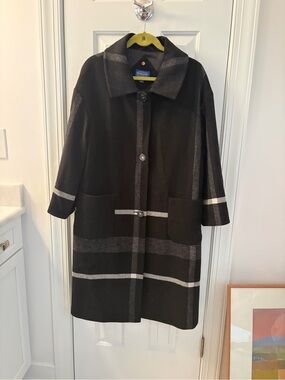 Pendleton Black Wool Plaid Trim Women's Coat